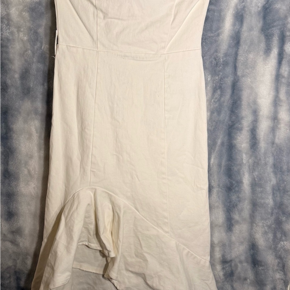 Vici Cream Strapless High-Low Gown with Tie Front